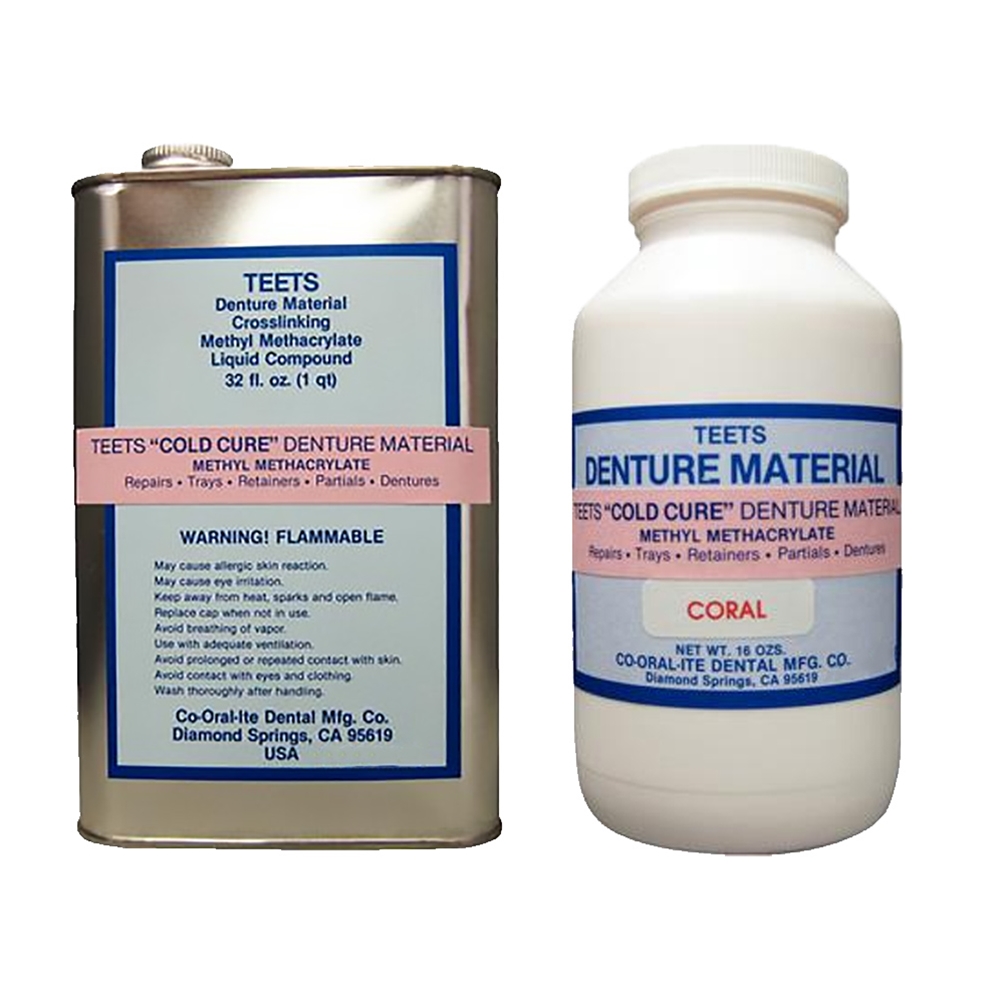 Two containers of cold cure denture material